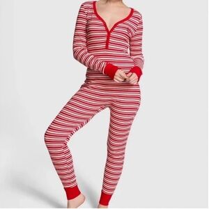 Victoria’s Secret PINK Red and White Striped Pajama Onesie